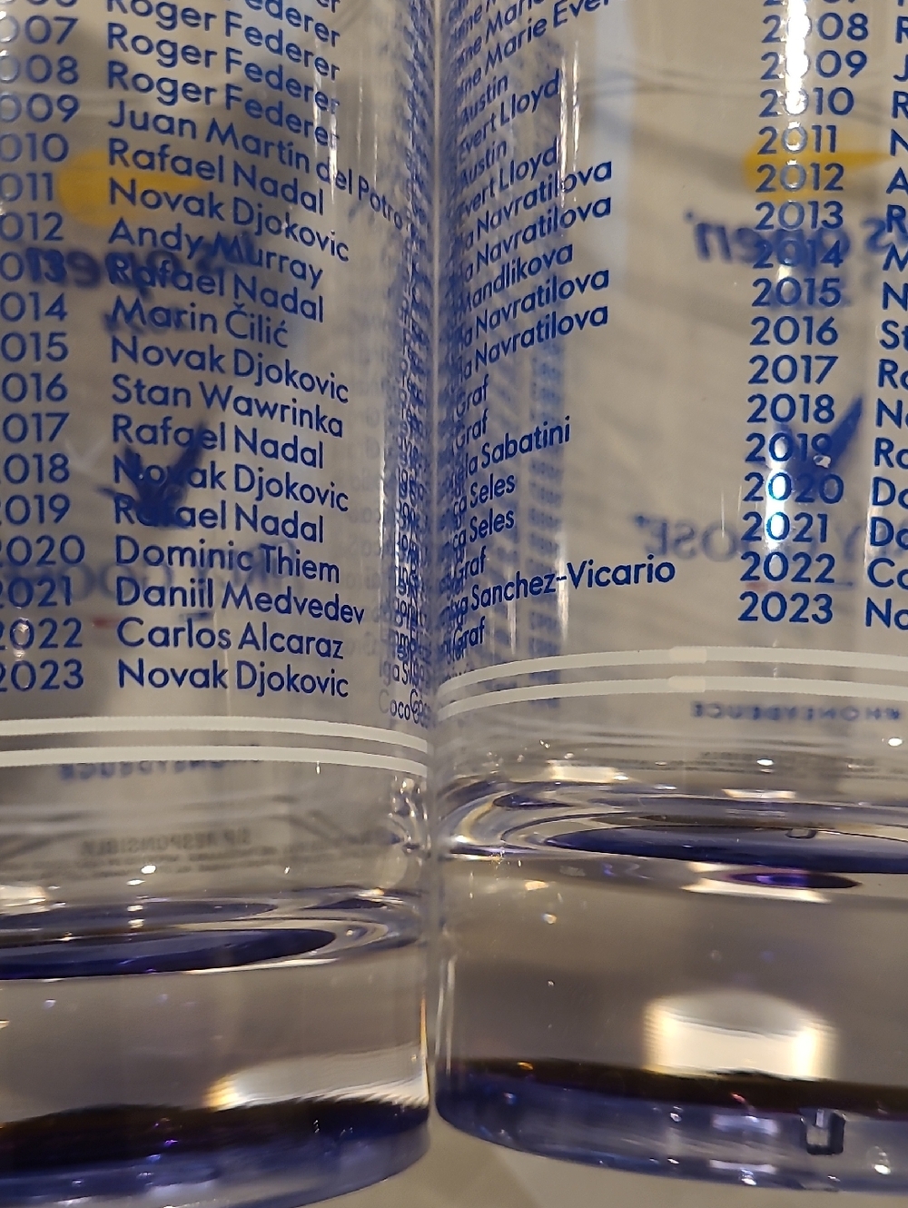 Grey Goose US Open 2024 Clear Promo Cup with Blue Logo and Yellow Accent